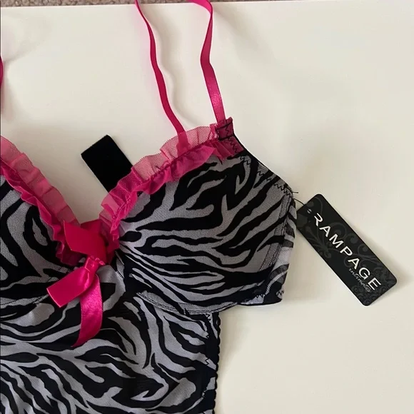 Rampage sexy lingerie sleepwear tie up skirt festival rave halloween zebra - Picture 2 of 7